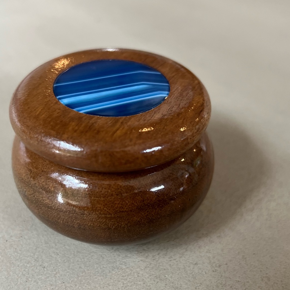 Vintage Blue Agate Wooden Trinket Box